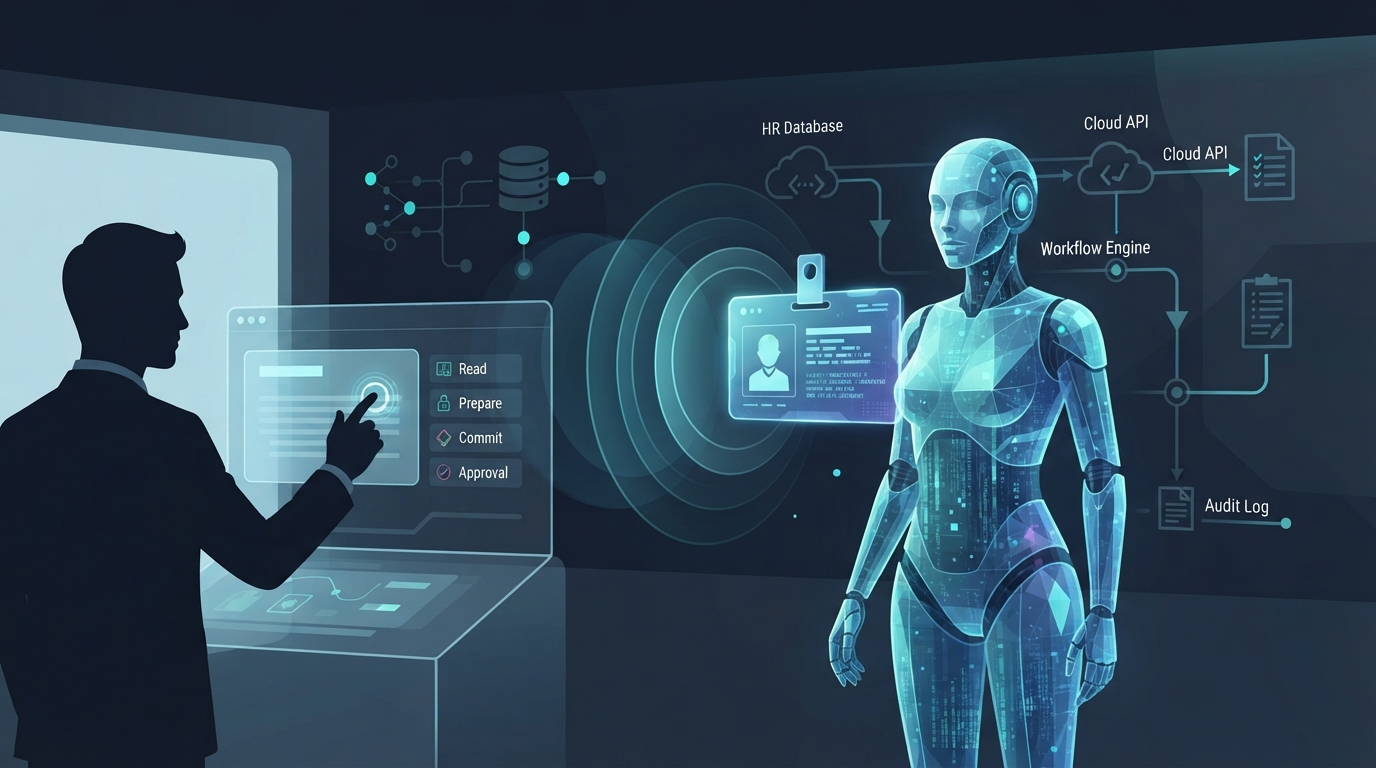 AI coworker identity and access control concept showing digital agent collaboration with enterprise security and permissions governance